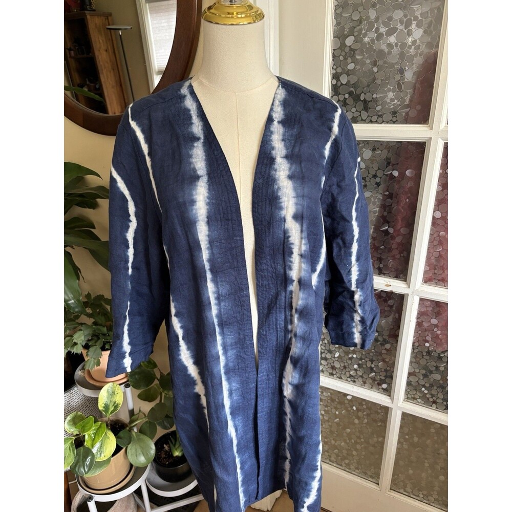 Chico's Linen Kimono Duster Tie Dye Indigo Boho Lagenlook